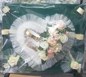 Сватбена украса за кола в екрю и розово, модел CD006